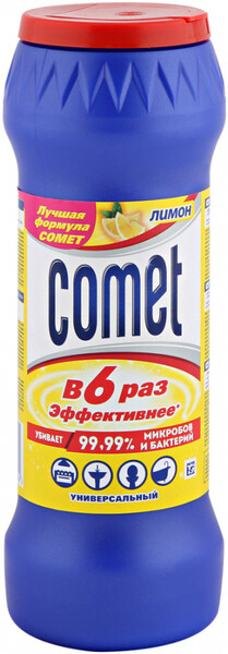 Порошок для чистки COMET Лимон с дезинфицирующими свойствами с хлоринолом, 475г Россия, 475 г