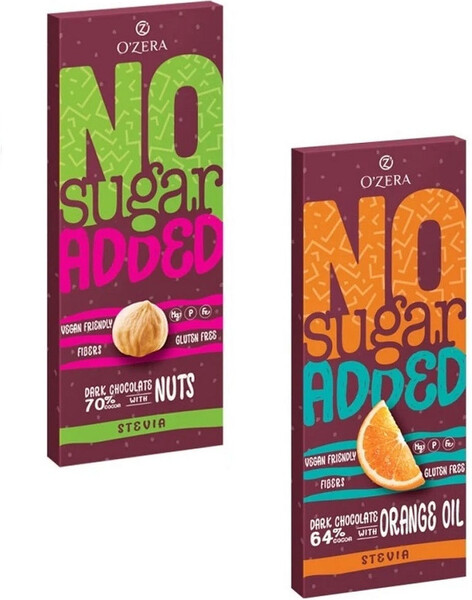 Шоколад без сахара No sugar / Горький темный шоколад / С орехами 90г + С апельсином 90г