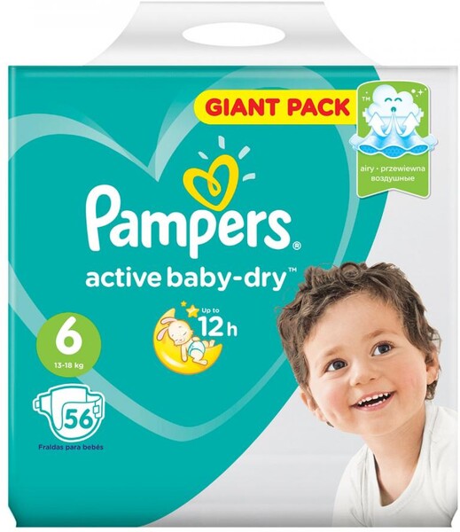 Подгузники Pampers Active Baby-Dry Extra Large 6 (13-18 кг, 56 штук)