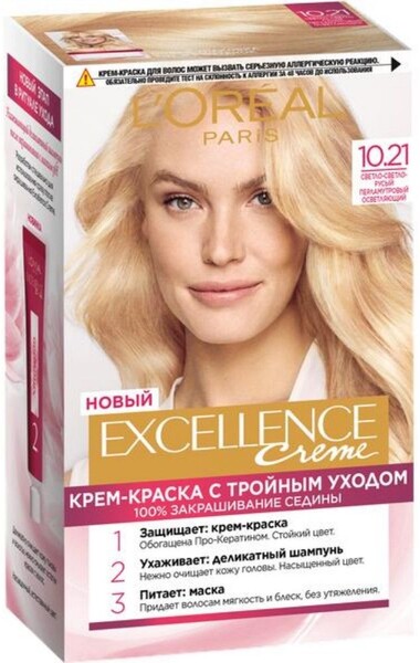 Краска для волос EXCELLENCE 10.21 Светло-русый перламутровый осветляющий