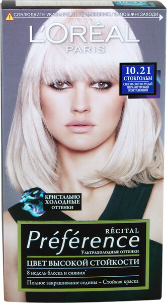 Краска для волос L'Oreal Paris Preference тон 10.21 светло-русый перламутровый осветляющий