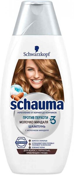 Шампунь против перхоти для волос SCHAUMA Молочко миндаля, 380мл Россия, 380 мл