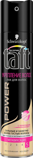 Лак для тонких и истощенных волос TAFT Power Укрепление волос с кератином, мегафиксация, 225мл Россия, 225 мл