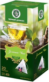 Чай пирамидки зеленый 20 пакетиков Черный Дракон, 40 гр., картон