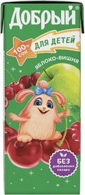 Сок Добрый с яблоком и вишней осветленный восстановленный без сахара с 5 месяцев 200 мл