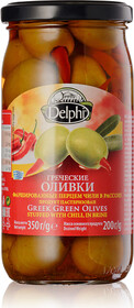 Оливки Delphi зёленые фаршированные перцем чили в рассоле 350г Греция