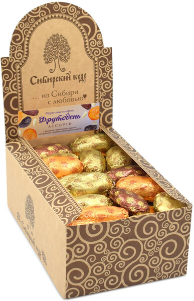 Конфеты Фрутодень с кедровыми орехами ассорти / финик, чернослив, курага / шоу-бокс / 800 г / 50 шт