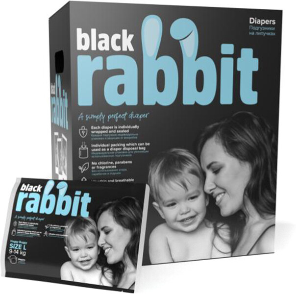Подгузники, Black Rabbit, 32 шт., размер L (9–14 кг), США