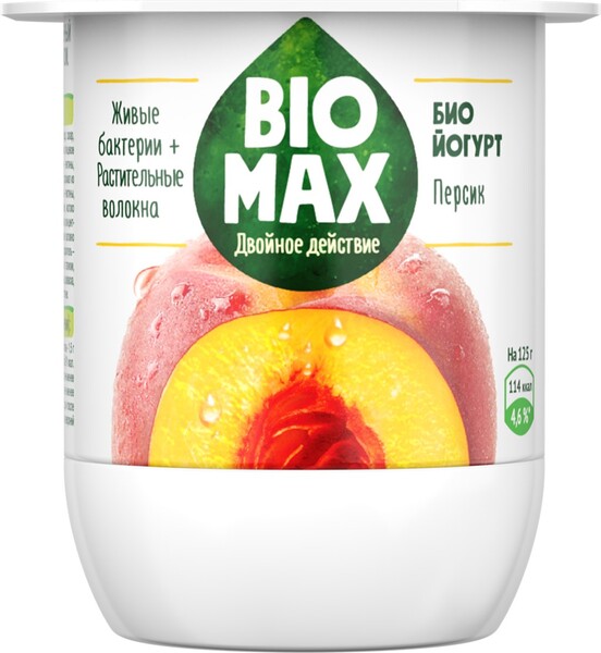 Биойогурт BioMax с персиком с инулином 2.2% 4 штуки по 125 г