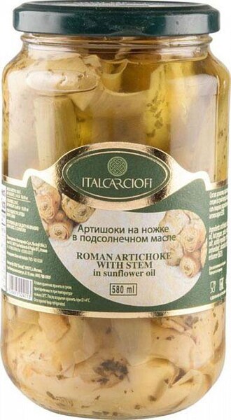 Артишоки с ножкой в подсолнечном масле, Italcarciofi, 580 гр., стекло
