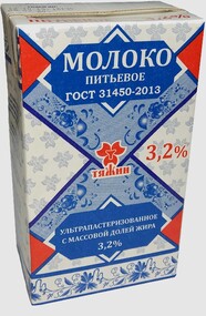 Молоко питьевое Тяжин ГОСТ 1л 3,2% ультрапастеризованное тетрапак