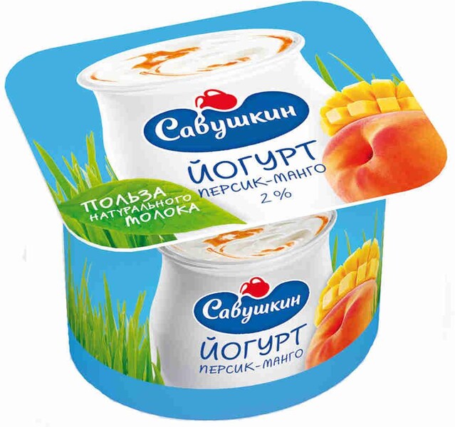 БЗМЖ Йогурт Савушкин персик/манго 2% 120г пл/ст