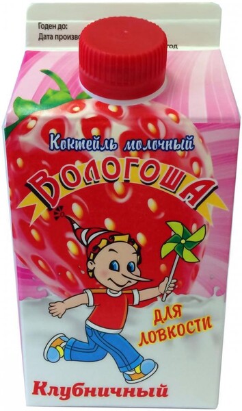 Коктейль Вологоша молочный клубничный 2.4% 470 г