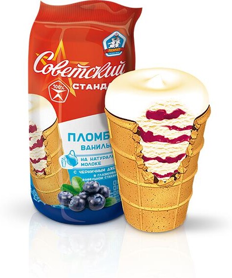 Мороженое пломбир с черничным джемом в стаканчике Советский Стандарт