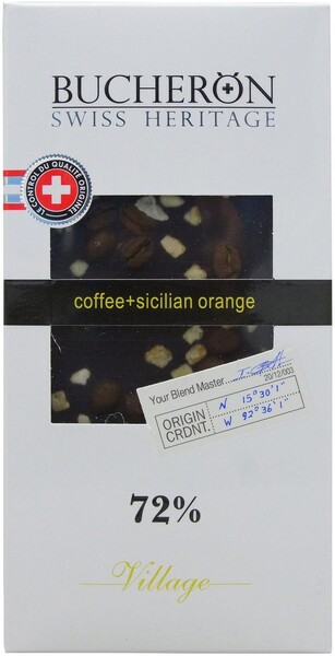 Шоколад горький Bucheron с зернами кофе и апельсином 72% в картоне 100г