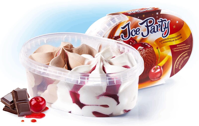 Мороженое Лоток IceParty вишня-ваниль-шоколад, КОЛИБРИ
