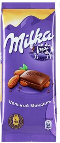 Шоколад Milka молочный с цельным минд.85 г