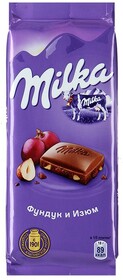 Шоколад молочный Milka с фундуком и изюмом, 90г