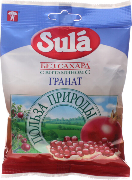 Карамель Sula леденцовая со вкусом граната, без сахара, 20 гр., ПЭТ