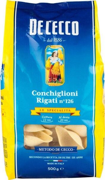 Макаронные изделия De Cecco Conchiglioni Rigati №126, 500 г