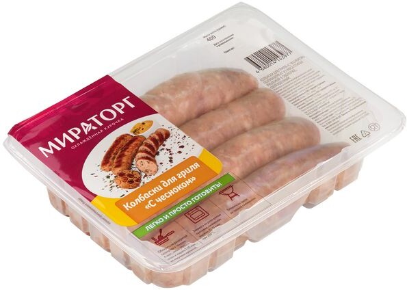 Колбаски куриные для гриля с чесноком 400г Мираторг