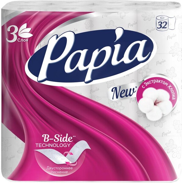 Туалетная бумага Papia 3 слоя, 32 рулона