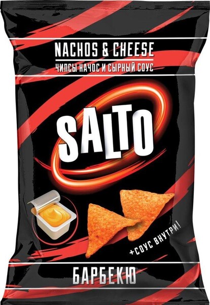 Чипсы Salto кукурузные nachos барбекю + сырный соус, 100 гр., флоу-пак