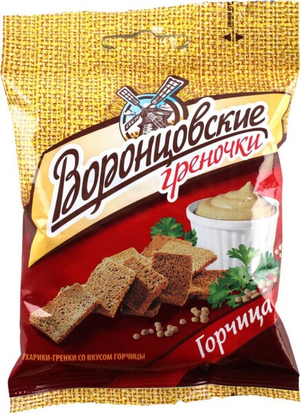 Сухарики-гренки Воронцовские со вкусом Горчицы, 0.06кг