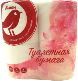 Туалетная бумага АШАН 4 слоя, 4 рулона
