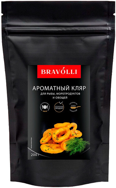 Кляр Bravolli ароматный для рыбы морепродуктов и овощей, 200 гр., дой-пак