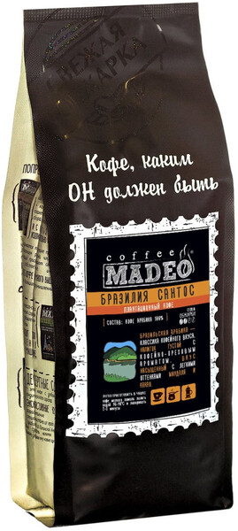Зерновой кофе / Кофе в зернах Brazilia Santos Madeo 200 г, средняя обжарка, с лёгкими оттенками миндаля и какао