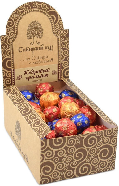 Конфеты Кедровый грильяж ассорти / клюква, черника, облепиха / шоу-бокс / 700 г / 53 шт