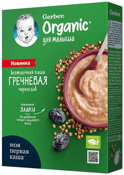 Каша безмолочная Gerber Organic гречка-чернослив с 4 месяцев, 180 г