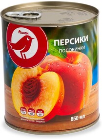 Персики АШАН половинки в легком сиропе, 0,85 мл