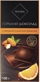 Шоколад Rioba горький миндаль, цукаты, апельсин, 100г