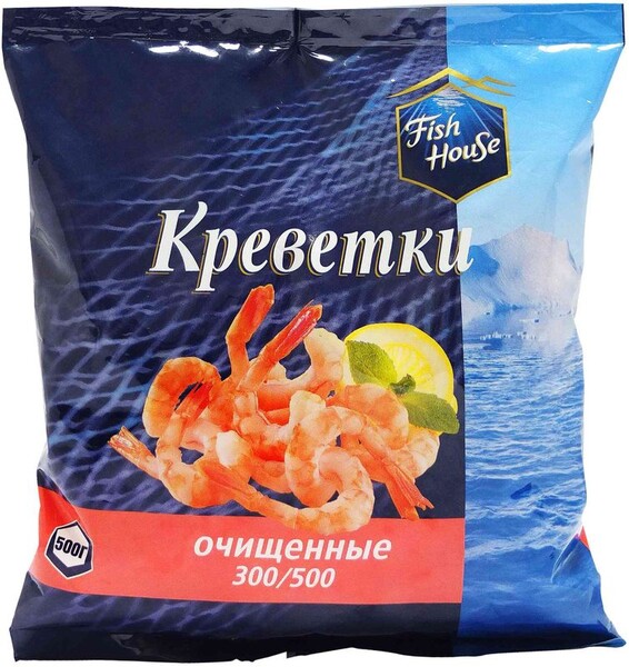 Креветки Fish House варено-мороженные очищенные 300/500 500г