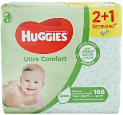 Влажные салфетки детские Huggies Ультра Комфорт Алоэ 168 штук
