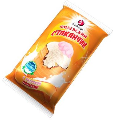 Морроженое стаканчик вафельный Филевское Пломбир с розочкой, 90 гр., флоу-пак