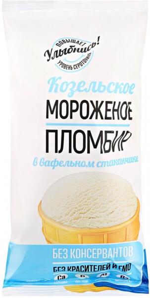 Мороженое пломбир 15%, Козельское мороженое, 80 гр., стаканчик