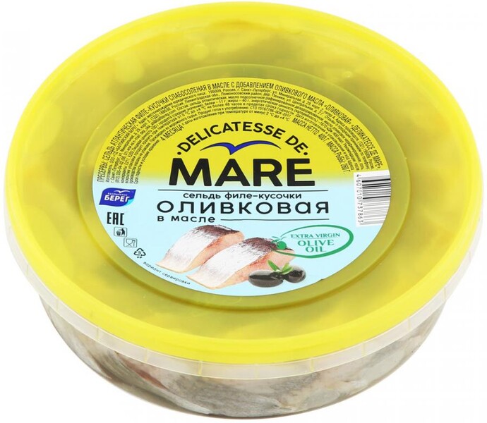 Сельдь Балтийский Берег оливковая слабосоленая филе-кусочки в масле 400г