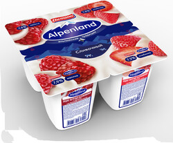 Йогуртный продукт Alpenland малина и клубника 7.5%, 95г БЗМЖ