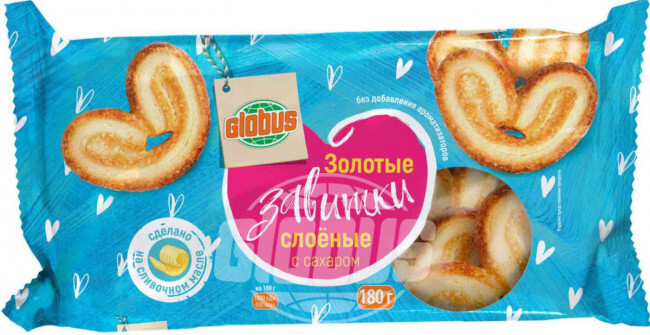 Печенье Золотые завитки слоёные Глобус с сахаром, 180 г