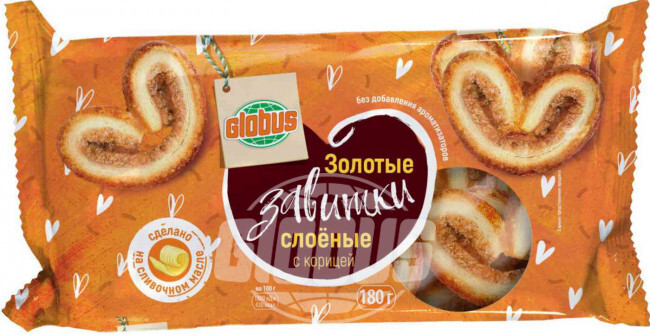 Печенье Золотые завитки слоёные Глобус с корицей, 180 г