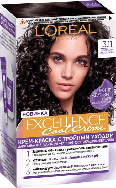 Крем-краска для волос L'OREAL Excellence Cool Creme 3.11 Ультрапепельный темно-каштановый