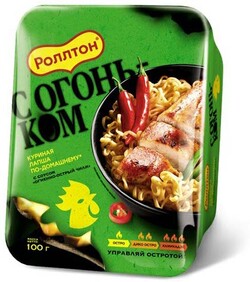 Лапша быстрого приготовления Роллтон куриная с соусом чили, 100г