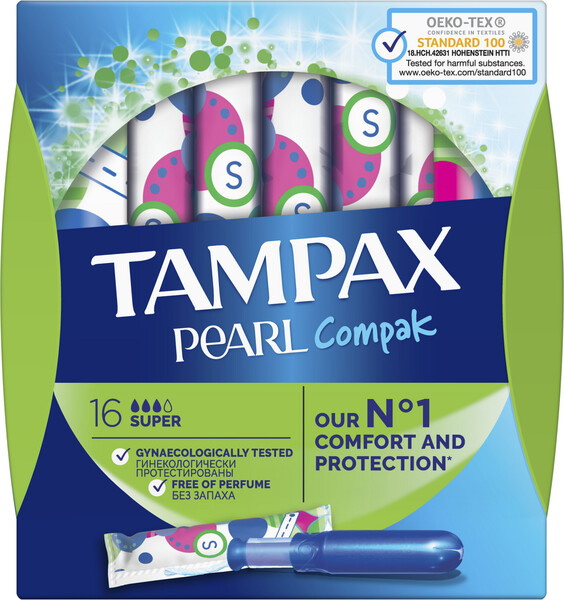 Тампоны Tampax Compak Pearl Super plus с апликатором, 16 шт.
