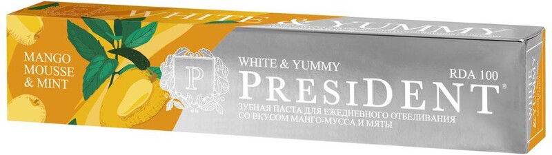 Зубная паста PRESIDENT White&Yummy Манго-мусс с мятой, 75г Россия, 75 г