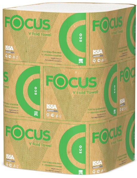 Полотенце Focus eco Hayat бумажное листовое 1-слой 200 лист/уп., 230х210 мм., V-сложения белое 1/1, бумажная упаковка