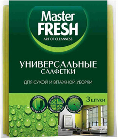 Салфетки д/сухой и влажной уборки Master Fresh универсальные вискоза 3шт 30х38см