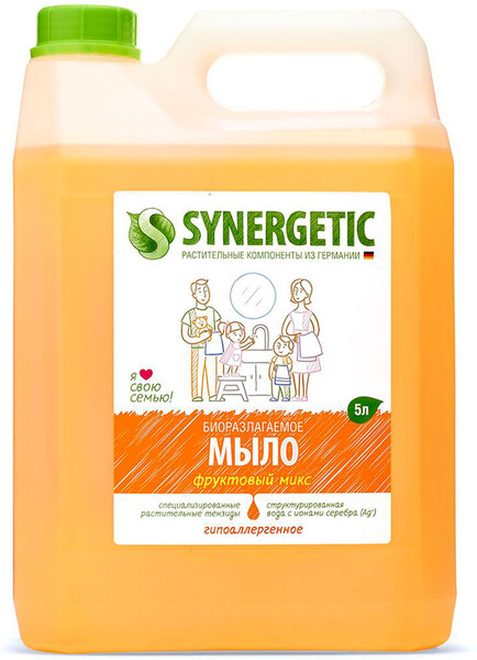 Мыло жидкое для мытья рук и тела Synergetic Фруктовый микс биоразлагаемое, 5 л
